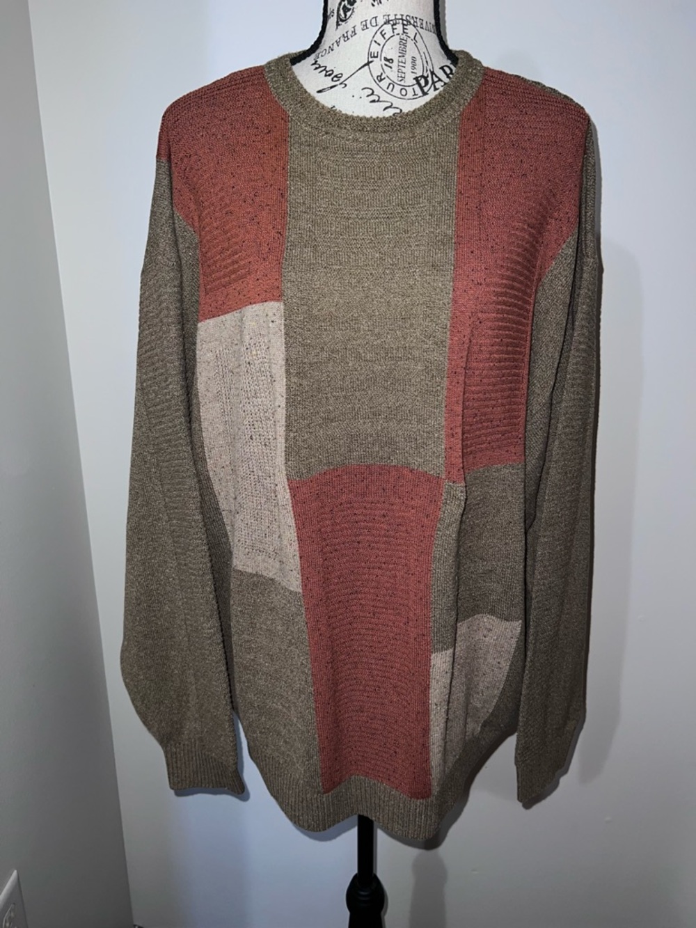 St. Croix Knits Vintage Colorblock Sweater XL Earth Tone Patchwork Crewneck